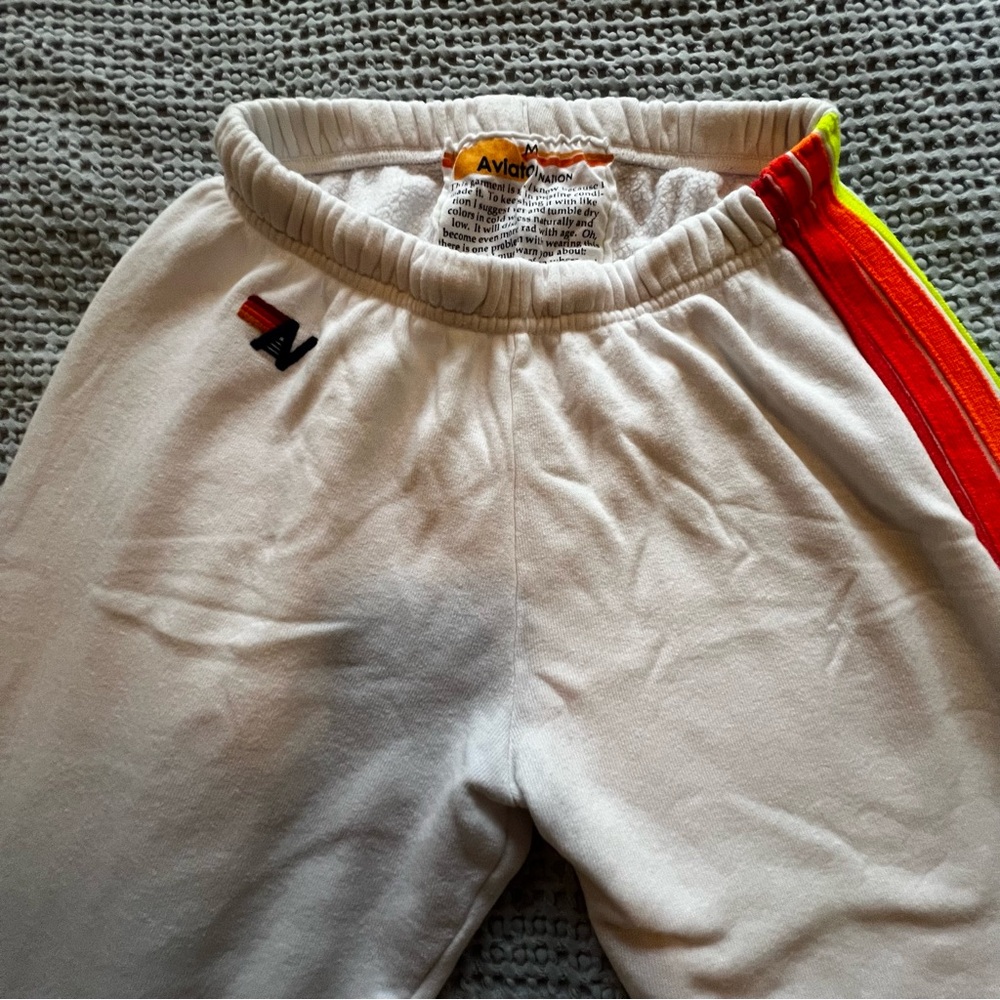 Aviator Nation 4 Stripe Sweatpants in White/Neon - Picture 4 of 4